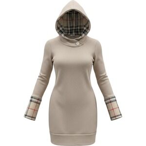 Twenty Second Hoodie Tunic M Tan Plaid Cuffs Pullover Preppy Autumn Streetwear